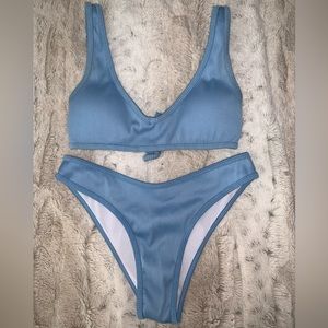 Shein Blue Ribbed Bikini Size Small